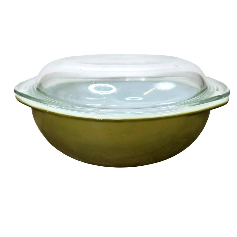 Vintage Pyrex Verde Avocado Green 2 Qt Round Casserole Baking Dish With Lid #024